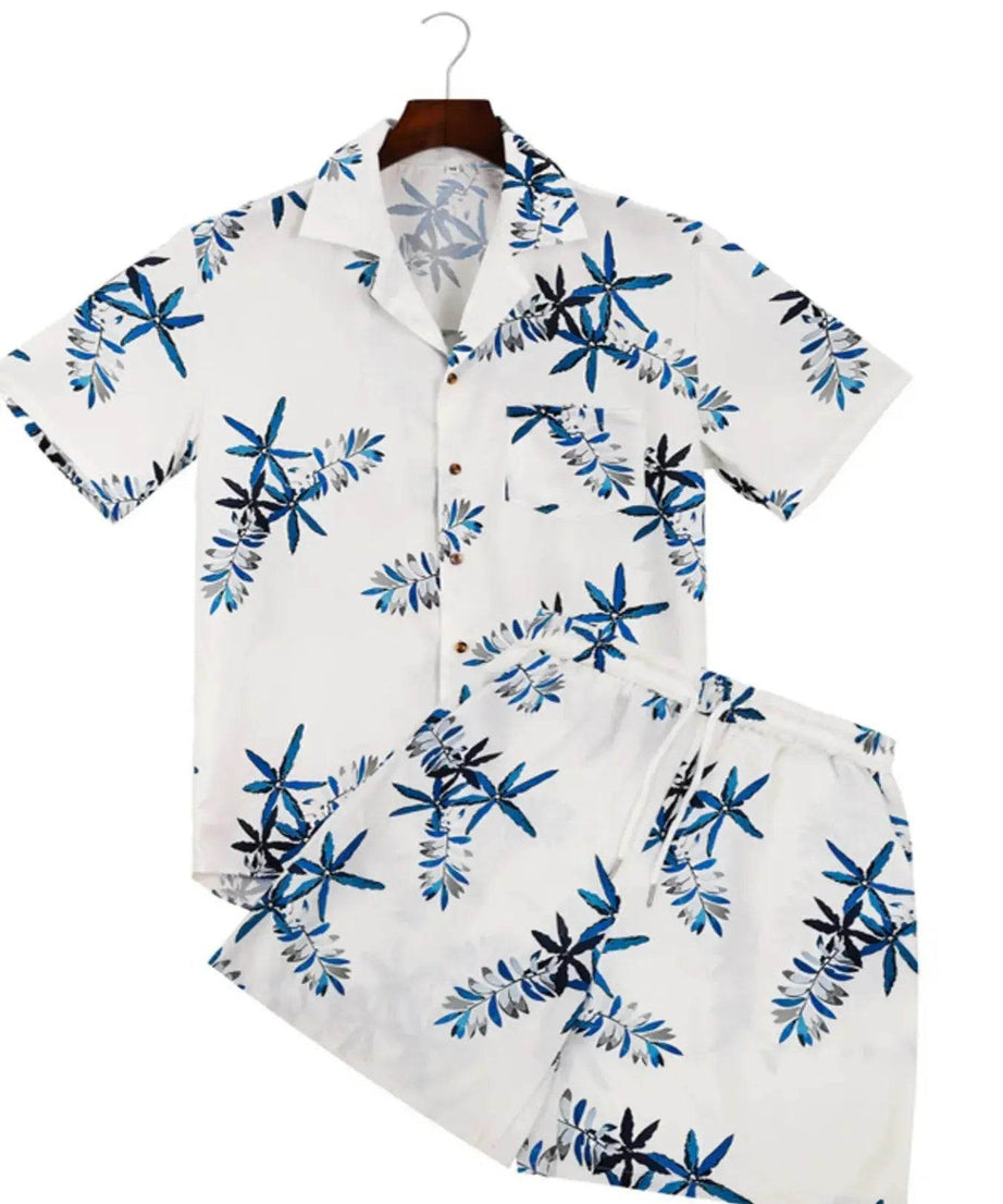 Men's Full Size Printed Button Up Shirt and Shorts Set Plus Size - ELY VESSA LLC