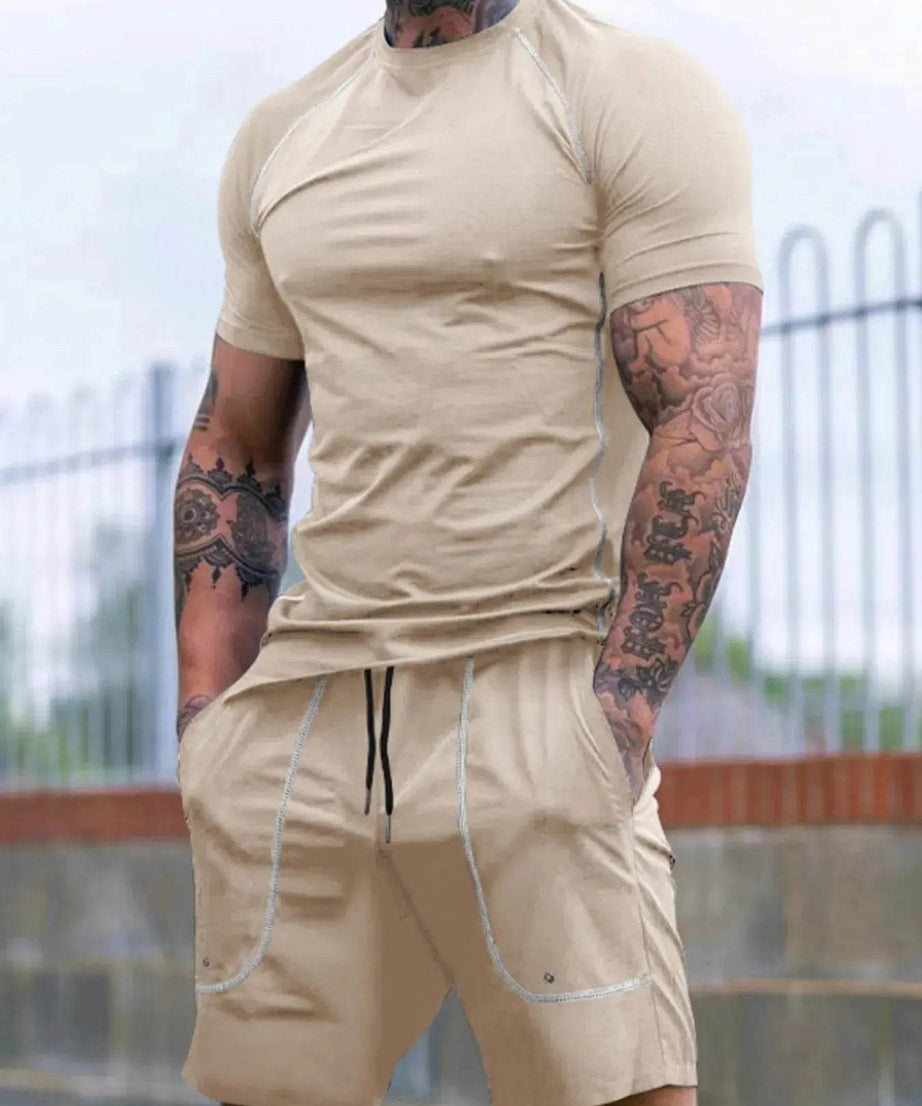 Men's Full Size Round Neck Short Sleeve T-Shirt and Shorts Set Plus Size - ELY VESSA LLC