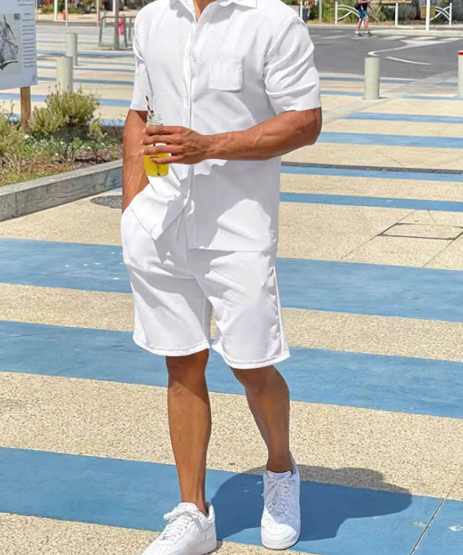 Men's Plus Size Button Up Shirt and Shorts Set - ELY VESSA LLC