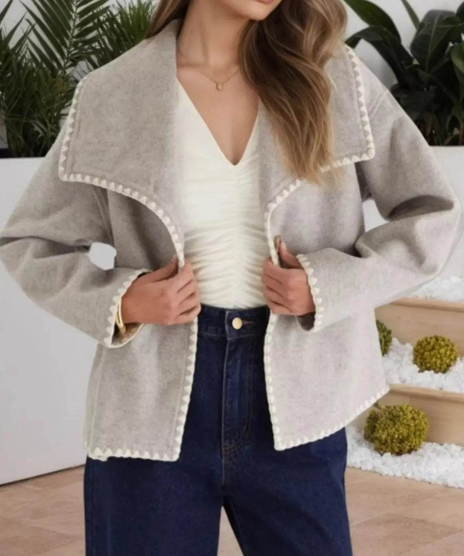 One Button Long Sleeve Outerwear - ELY VESSA LLC