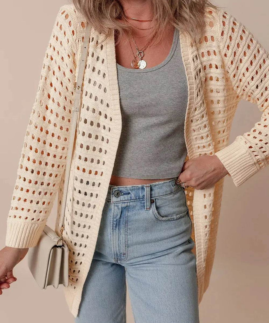 Openwork Open Front Cardigan - ELY VESSA LLC