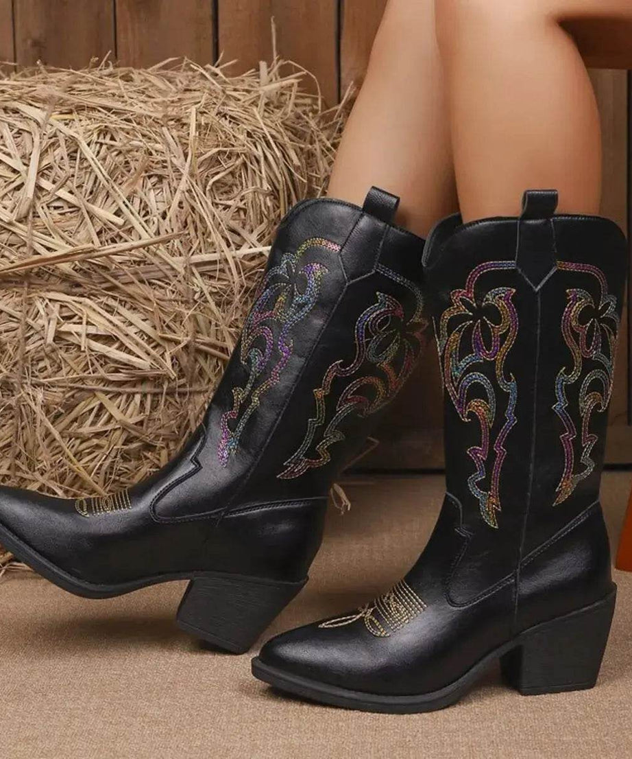 Point Toe Block Heels Boots - ELY VESSA LLC