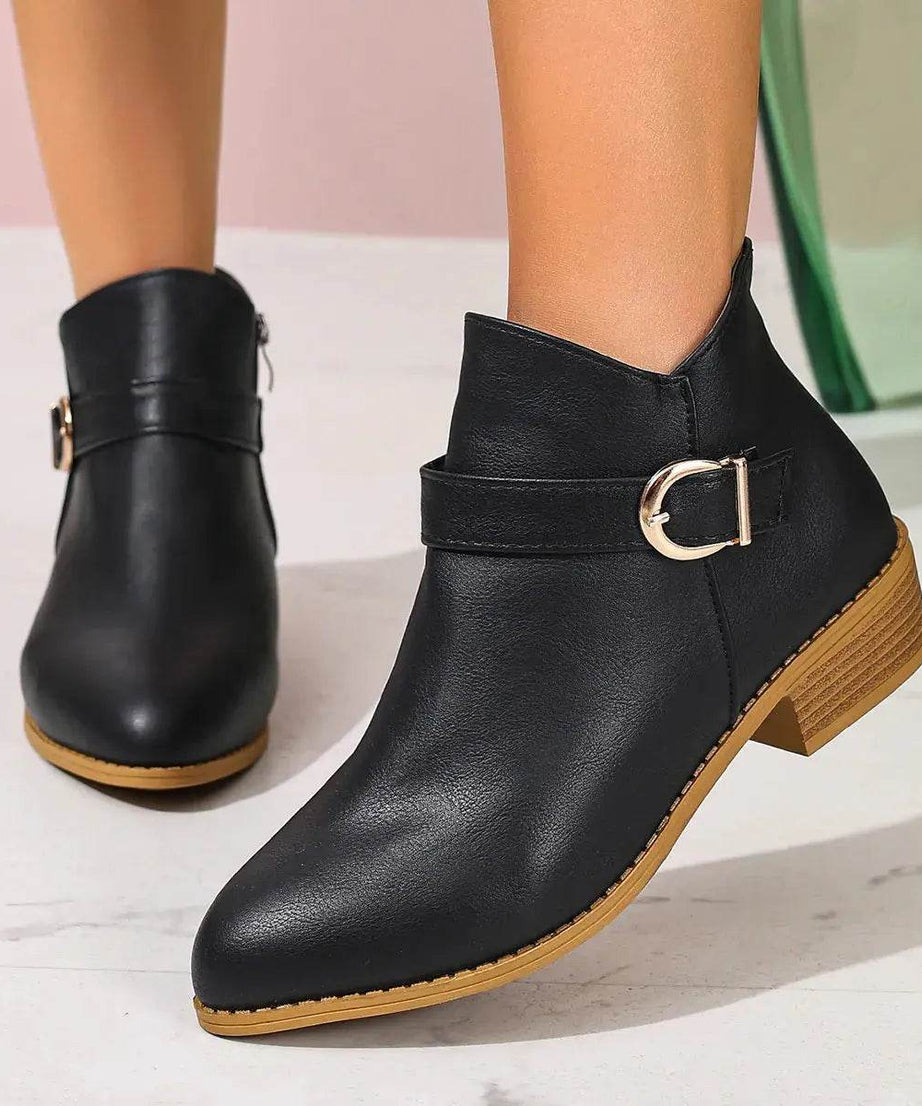 Point Toe Block Heels Boots - ELY VESSA LLC