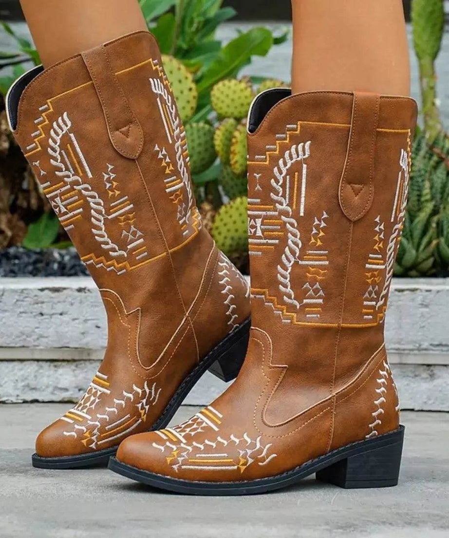 Point Toe Block Heels Boots - ELY VESSA LLC