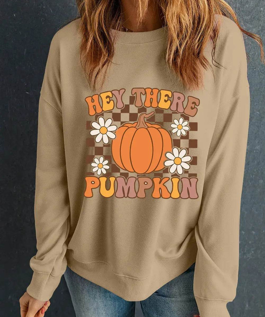 Pumpkin Graphic Long Sleeve Sweatshirt - ELY VESSA LLC
