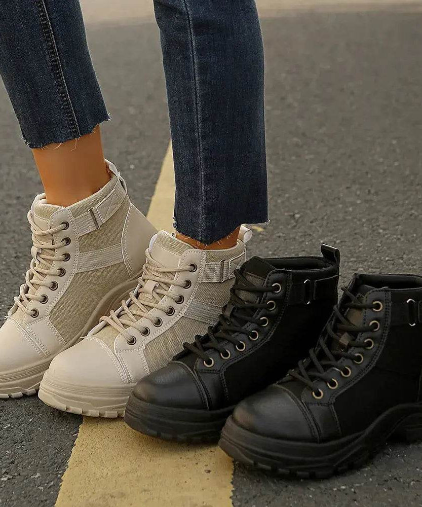 Round-Toe Lace-Up Boots - ELY VESSA LLC