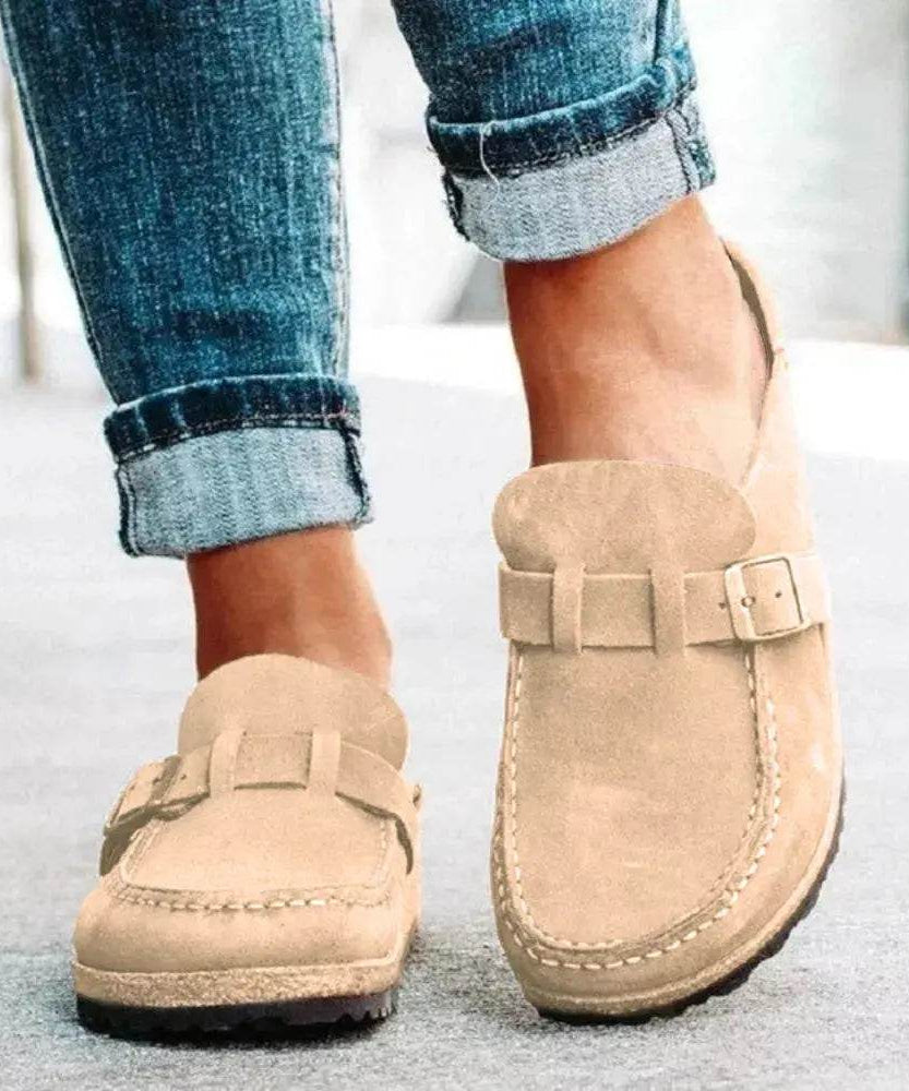 Round Toe Low Heel Buckle Loafers - ELY VESSA LLC
