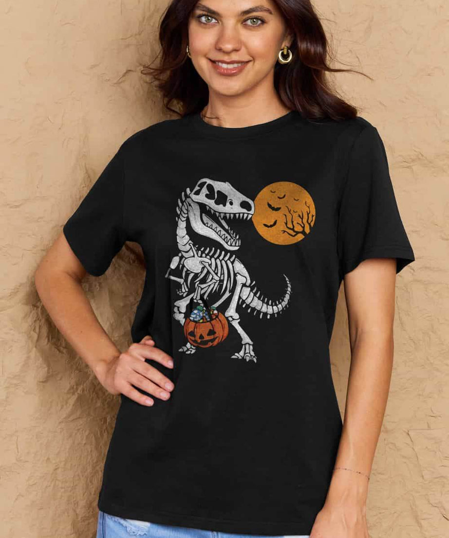 Simply Love Full Size Dinosaur Skeleton Graphic Cotton T-Shirt - ELY VESSA LLC