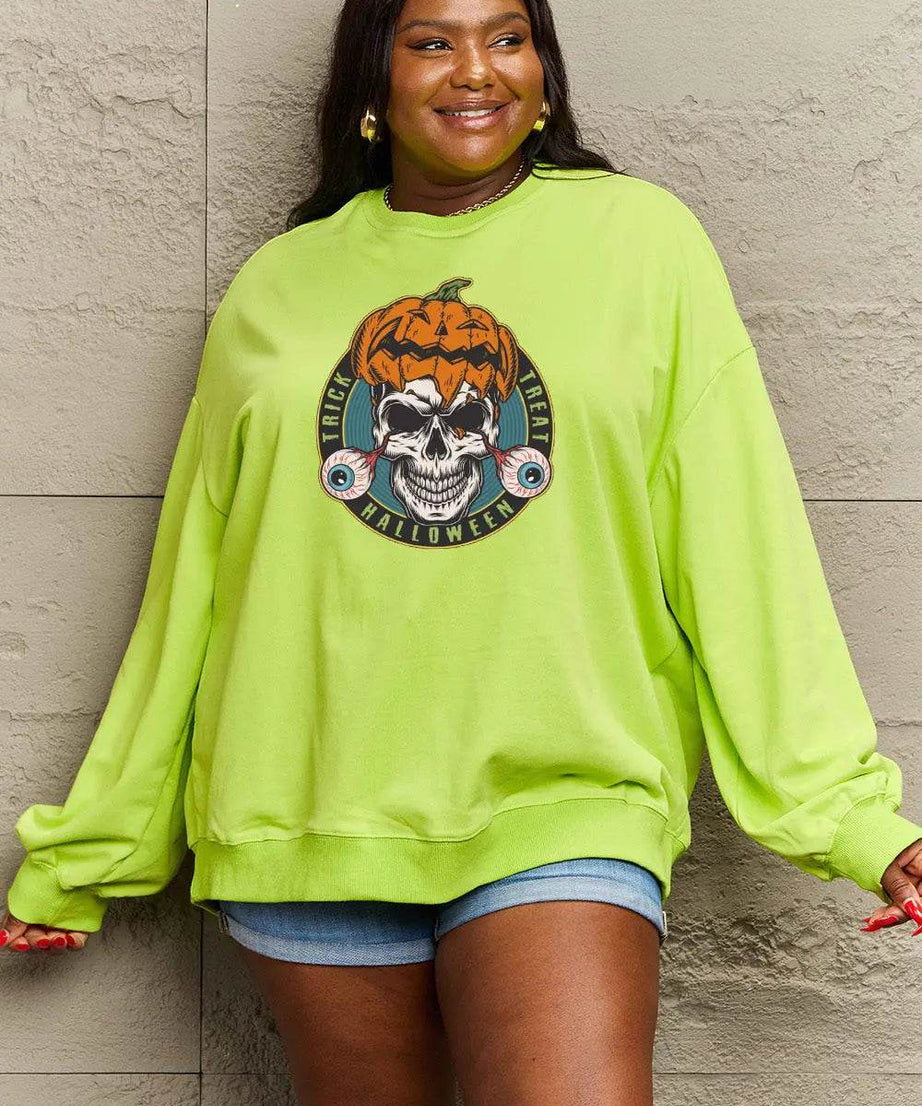 Simply Love Full Size Skull Graphic Sweatshirt - ELY VESSA LLC