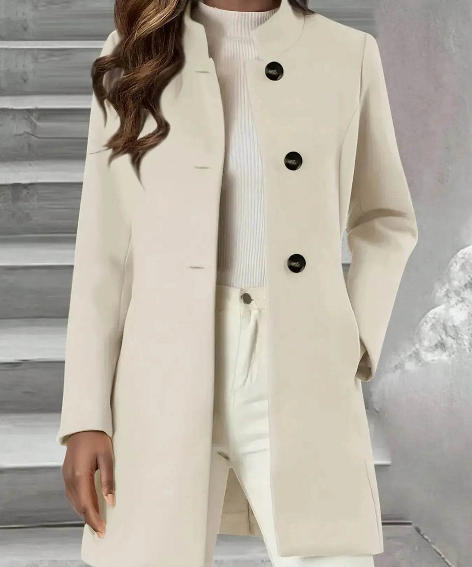 Single-Breasted Stand Collar Coat with Pocket - ELY VESSA LLC