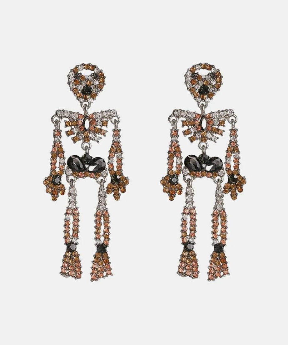 Skeleton Shape Glass Stone Dangle Earrings - ELY VESSA LLC