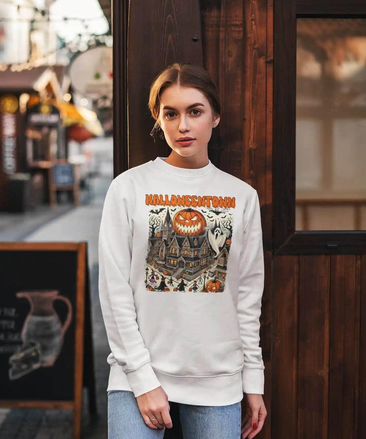 Halloweentown Sweatshirt – Witches & Pumpkins Design – Bella Canvas 3501 – Unisex Sizes S-3XL – Multiple Colors - ELY VESSA LLC