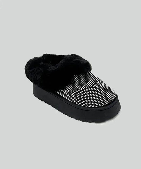 WILD DIVA Embellished Faux Fur Platform Booties - ELY VESSA LLC