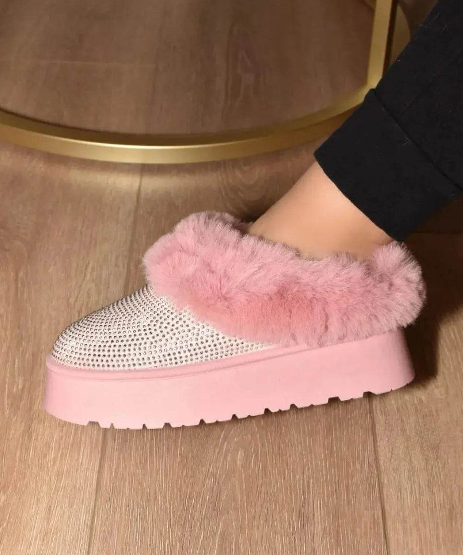 WILD DIVA Embellished Faux Fur Platform Booties - ELY VESSA LLC