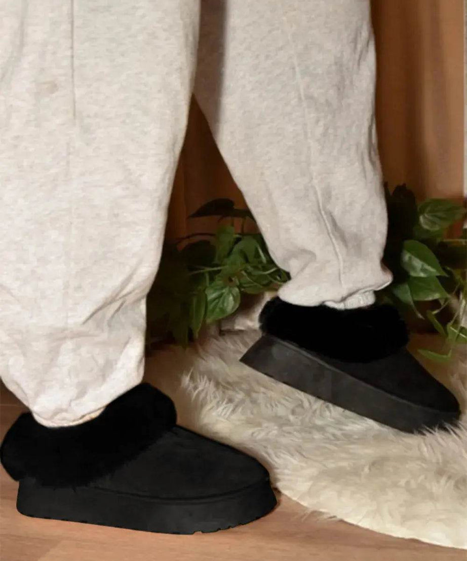 WILD DIVA Faux-Fur Platform Slip On Booties - ELY VESSA LLC
