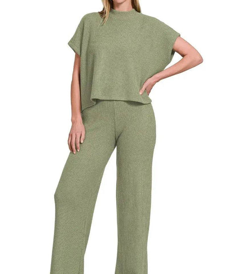 Zenana Sweater Boxy Top & Long Pants Set - ELY VESSA LLC