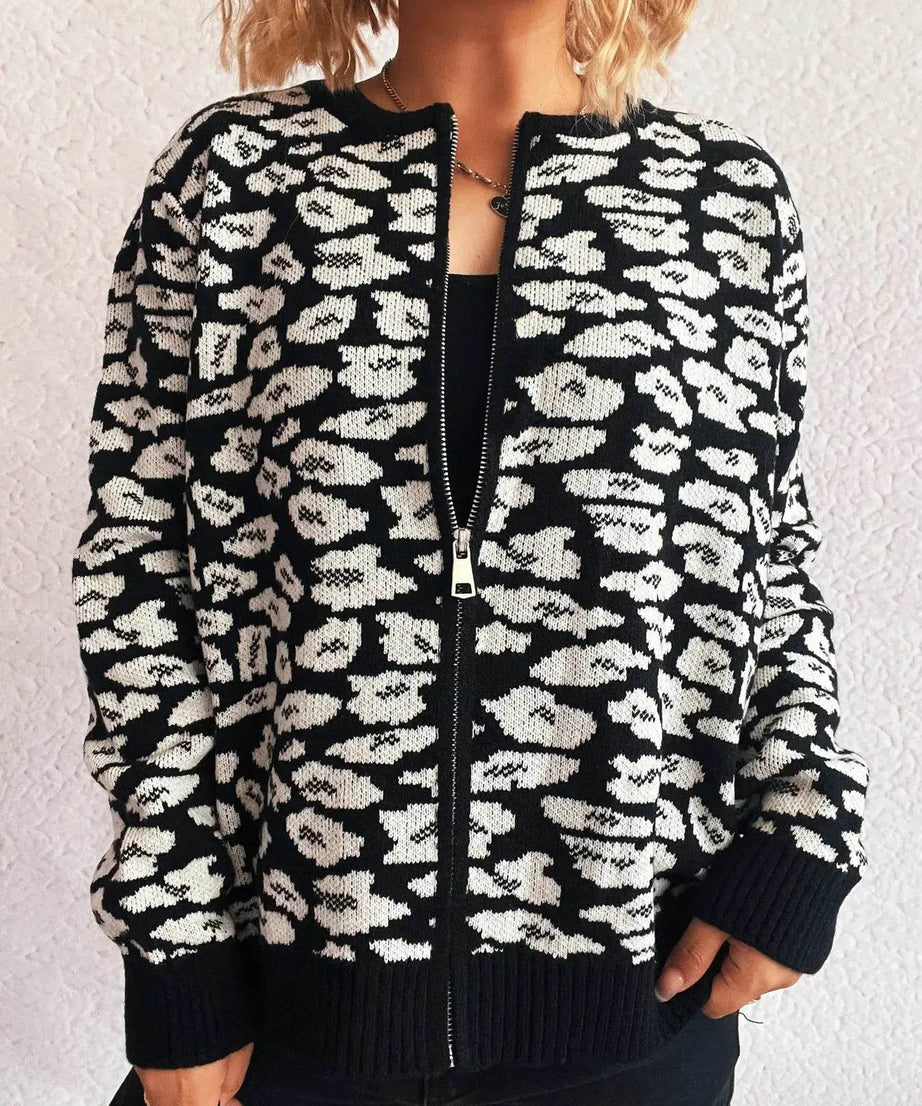 Zip Up Long Sleeve Cardigan - ELY VESSA LLC