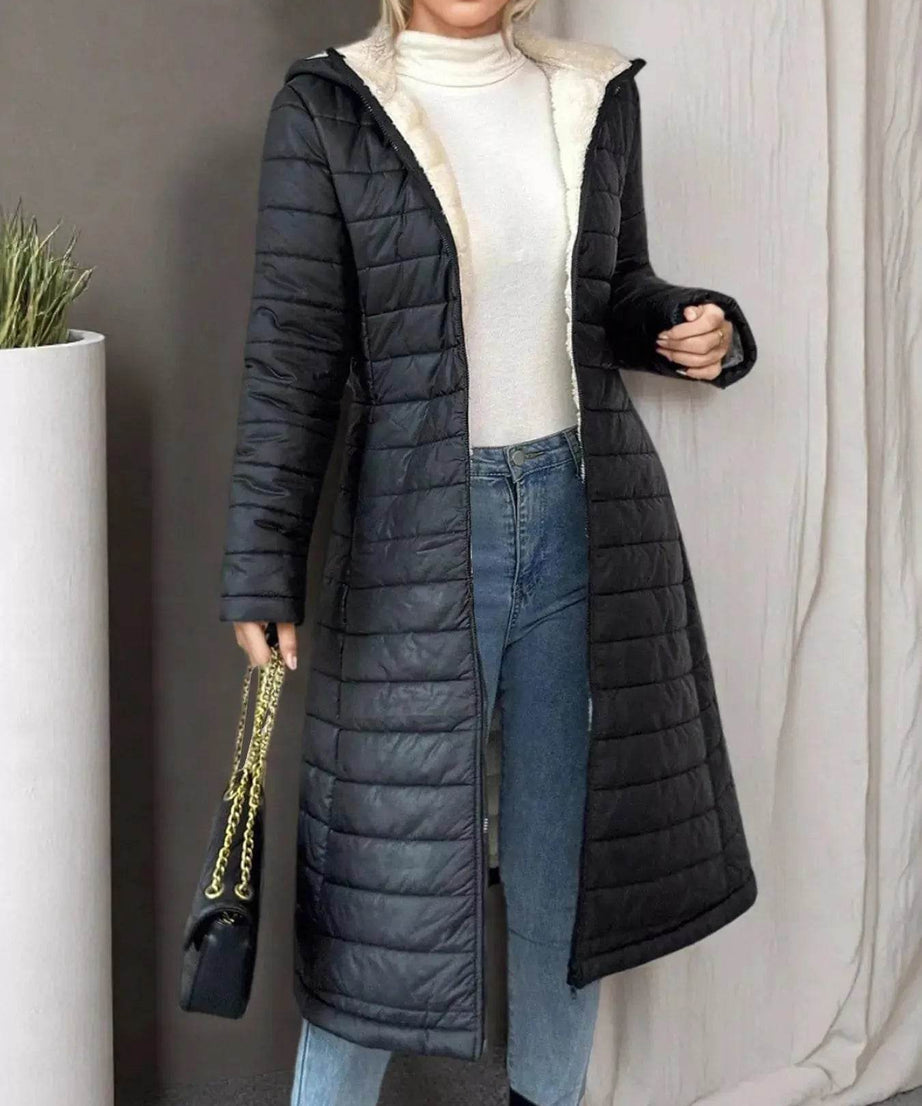 Zip Up Quilted Hooded Puffer Coat - ELY VESSA LLC