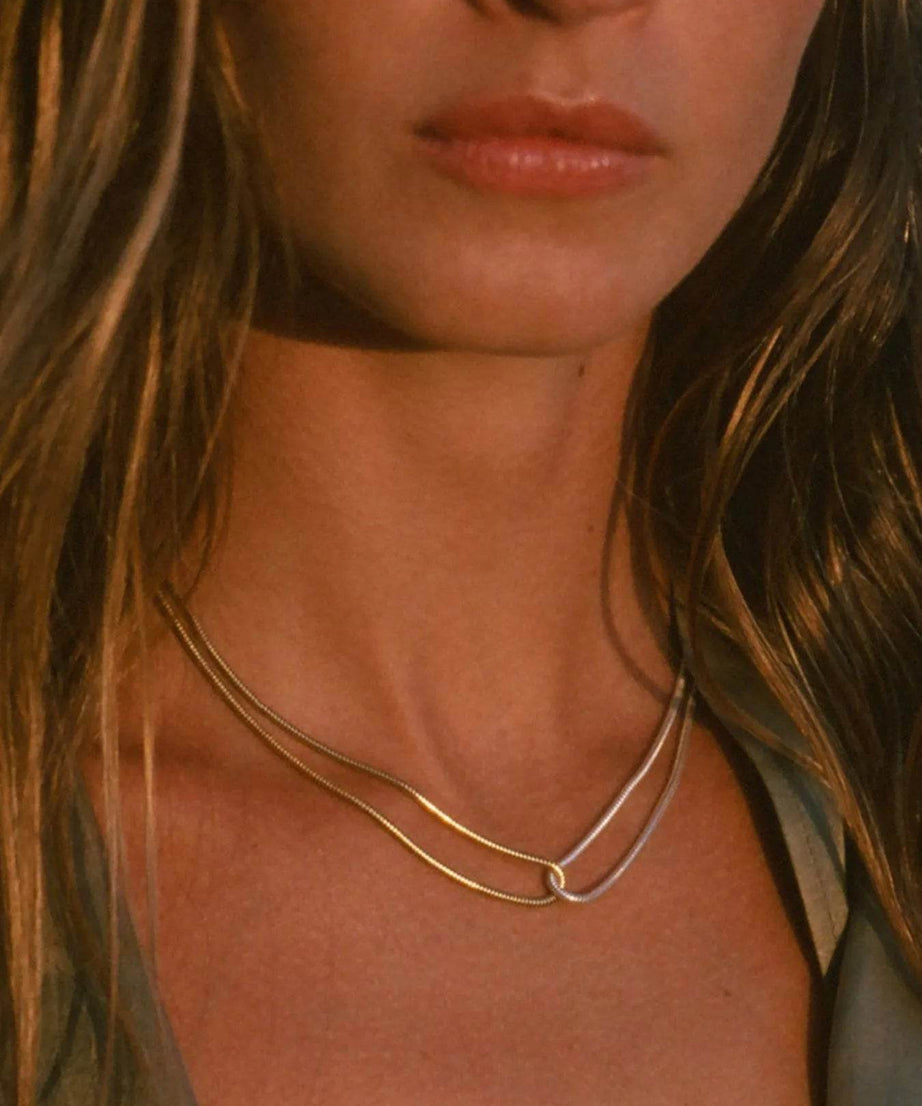 18K Gold-Plated Stainless Steel Two-Tone Necklace - ELY VESSA LLC
