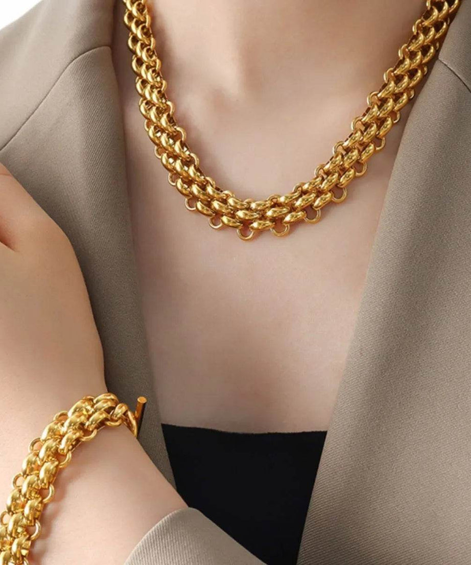 Gold Chain Link Jewelry Set with Necklace and Bracelet - ELY VESSA LLC