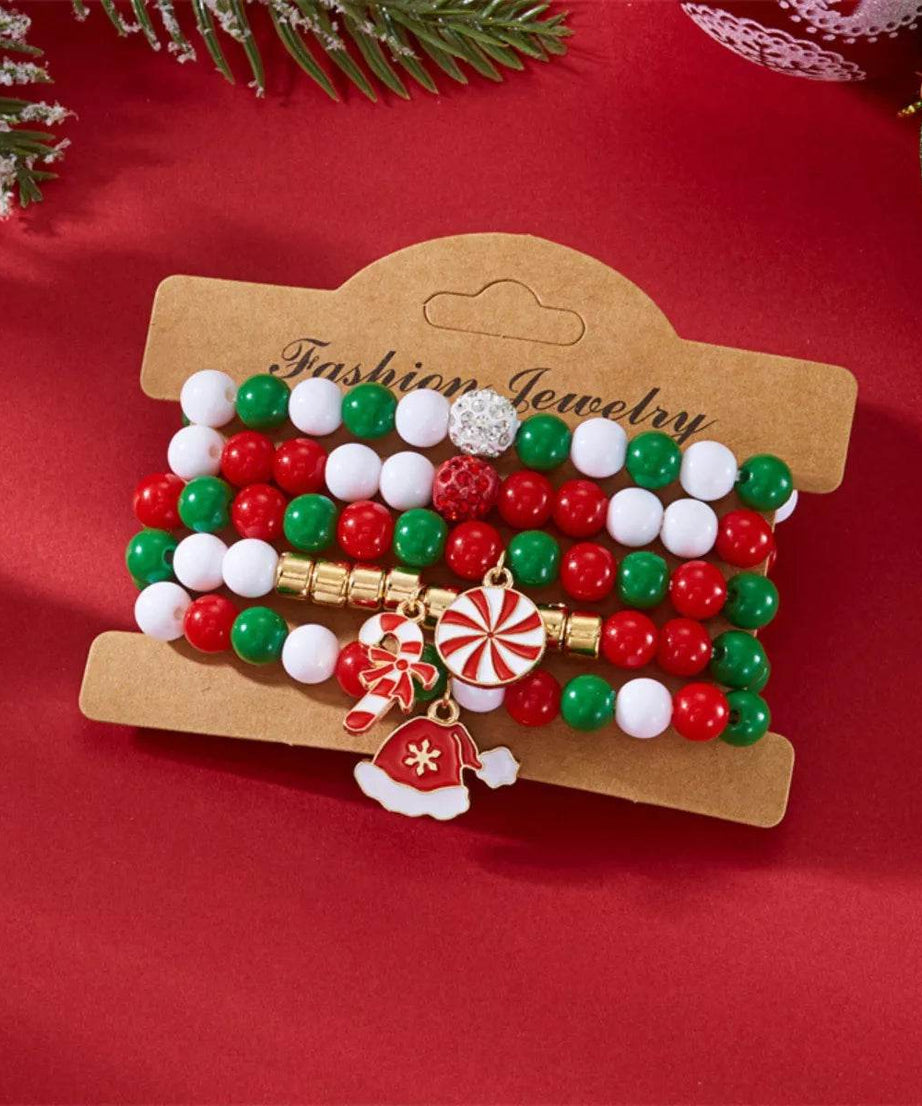5-Piece Christmas Holiday Beaded Bracelet - ELY VESSA LLC