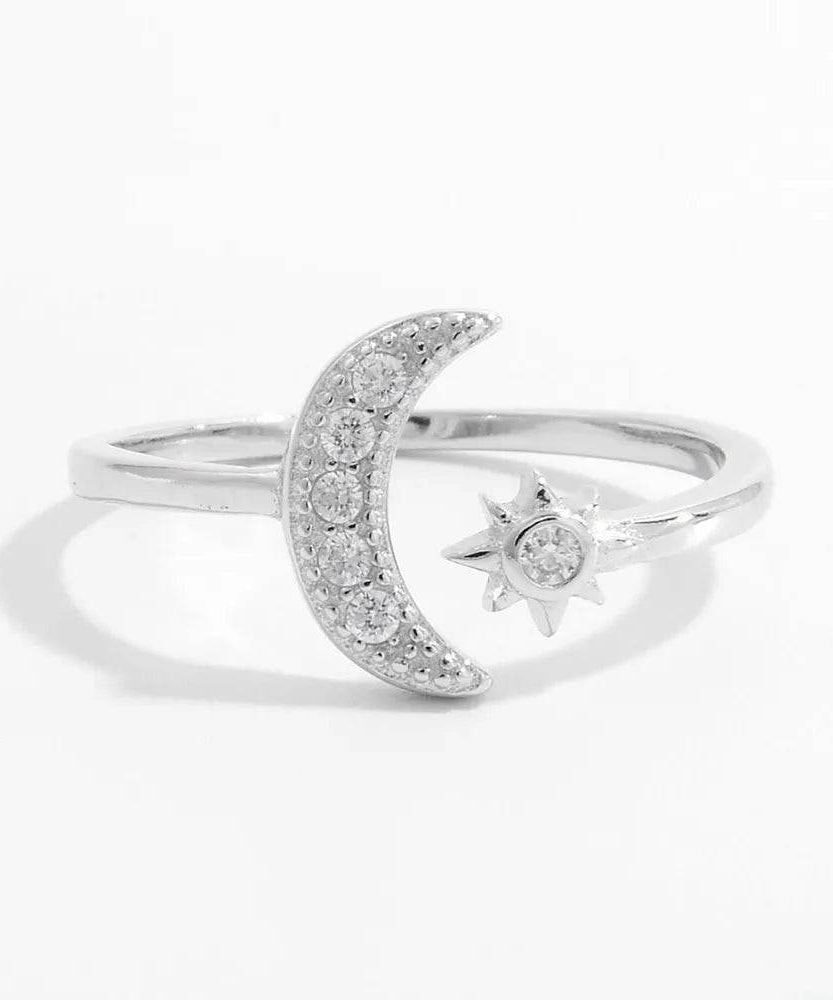 925 Sterling Silver Moon Open Ring - ELY VESSA LLC