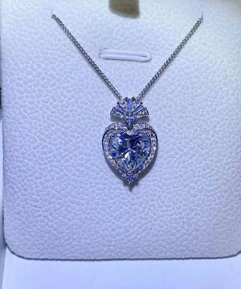 3 Carat Moissanite 925 Sterling Silver Heart Pendant Necklace - ELY VESSA LLC
