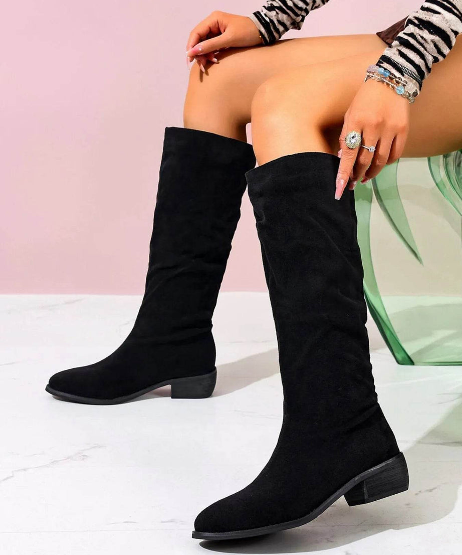 Point Toe Block Heels Boots - ELY VESSA LLC