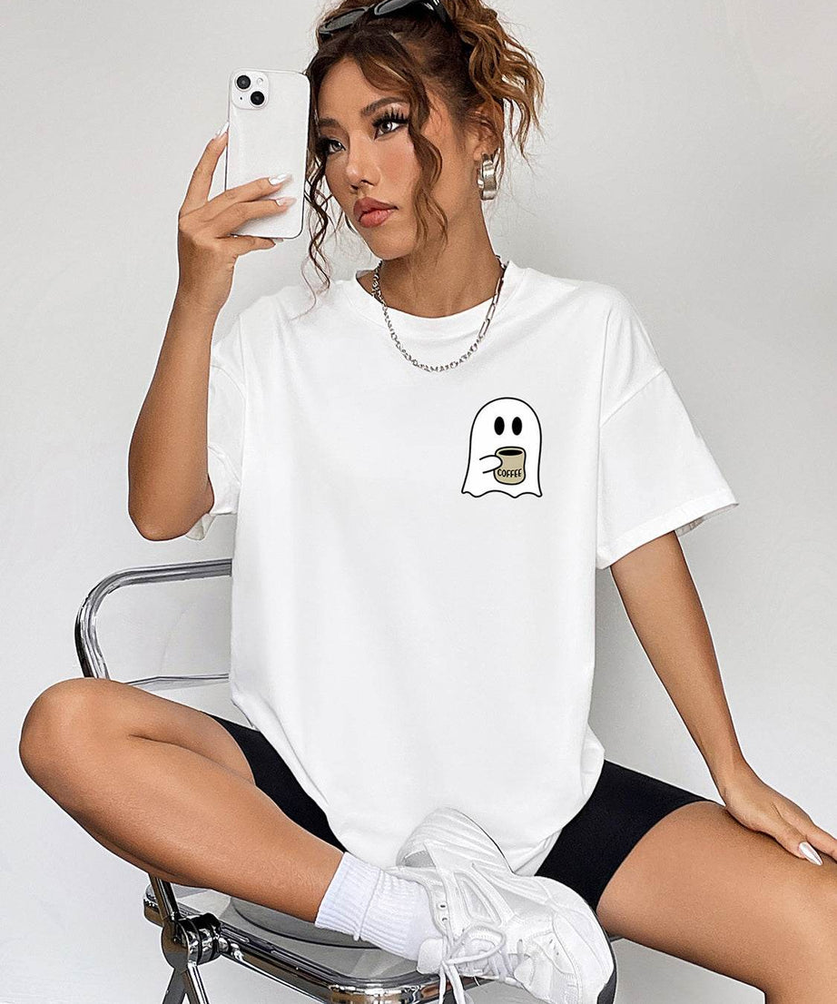 Round Neck Short Sleeve Ghost Graphic T-Shirt - ELY VESSA LLC