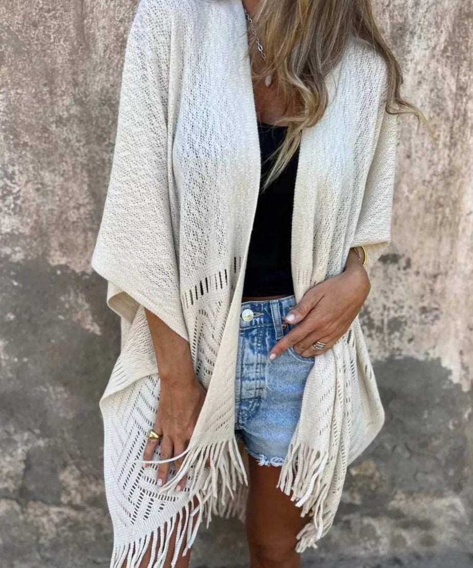 Fringe Open Front Cardigan - ELY VESSA LLC