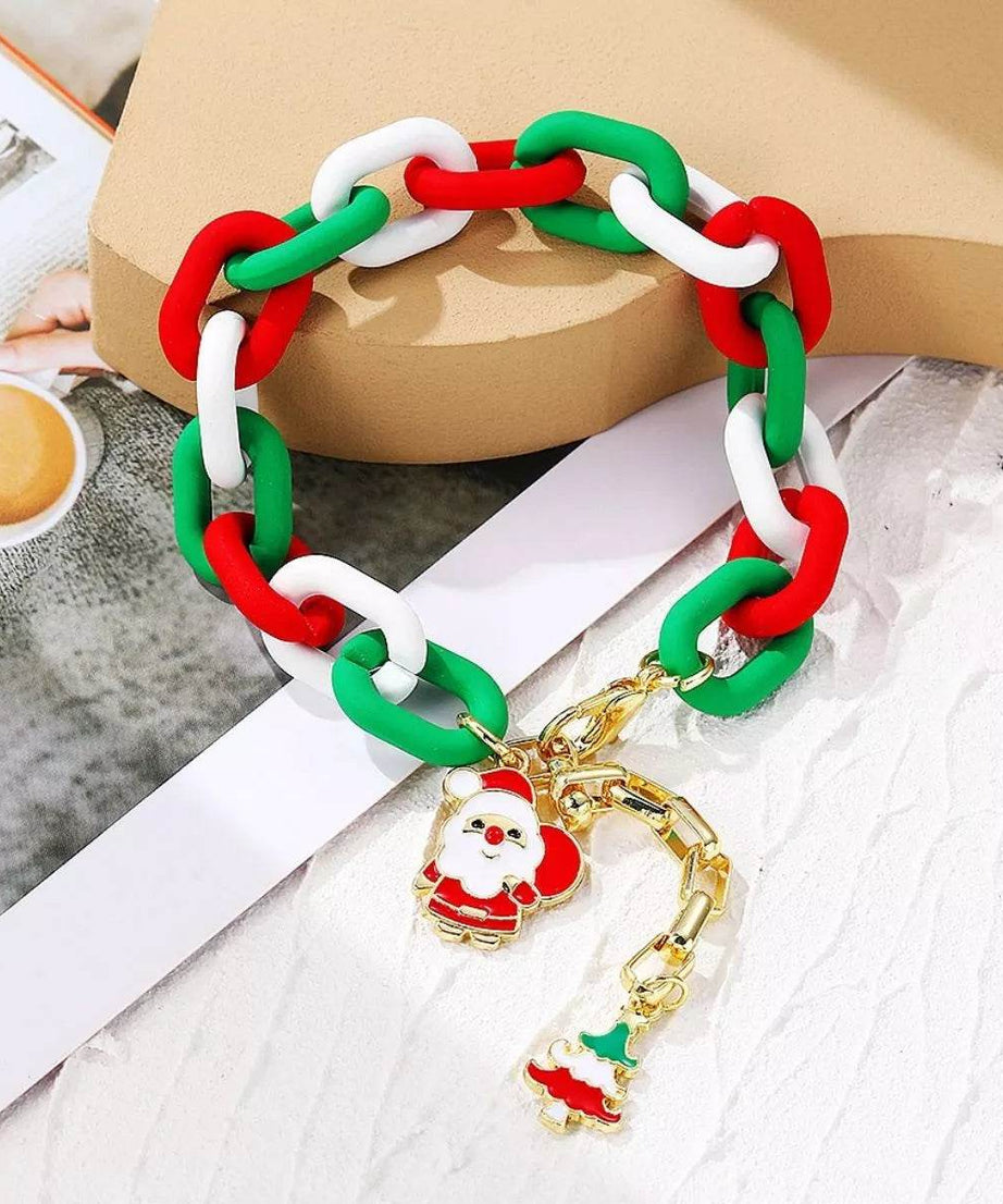 Christmas Festive Chain Link Bracelet with Santa Charm - ELY VESSA LLC