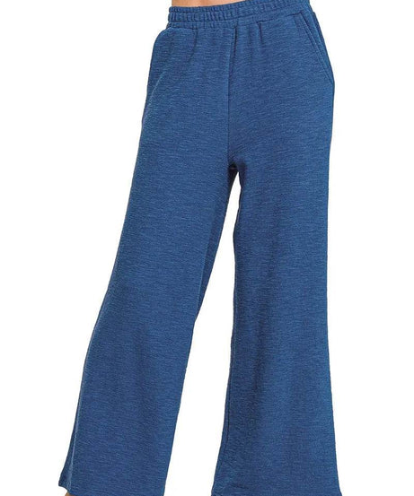 Zenana Cotton Slub Wide Leg Pants - ELY VESSA LLC