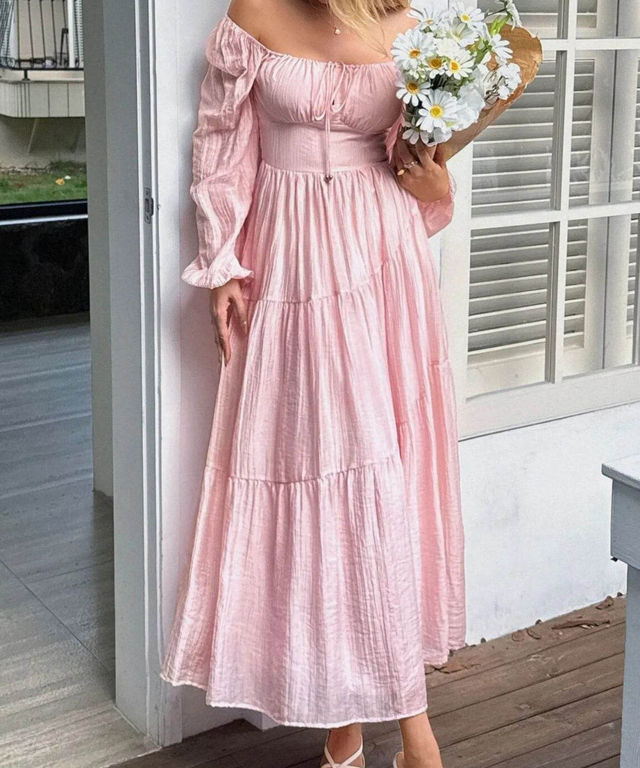 Tiered Balloon Sleeve Midi Dress - ELY VESSA LLC