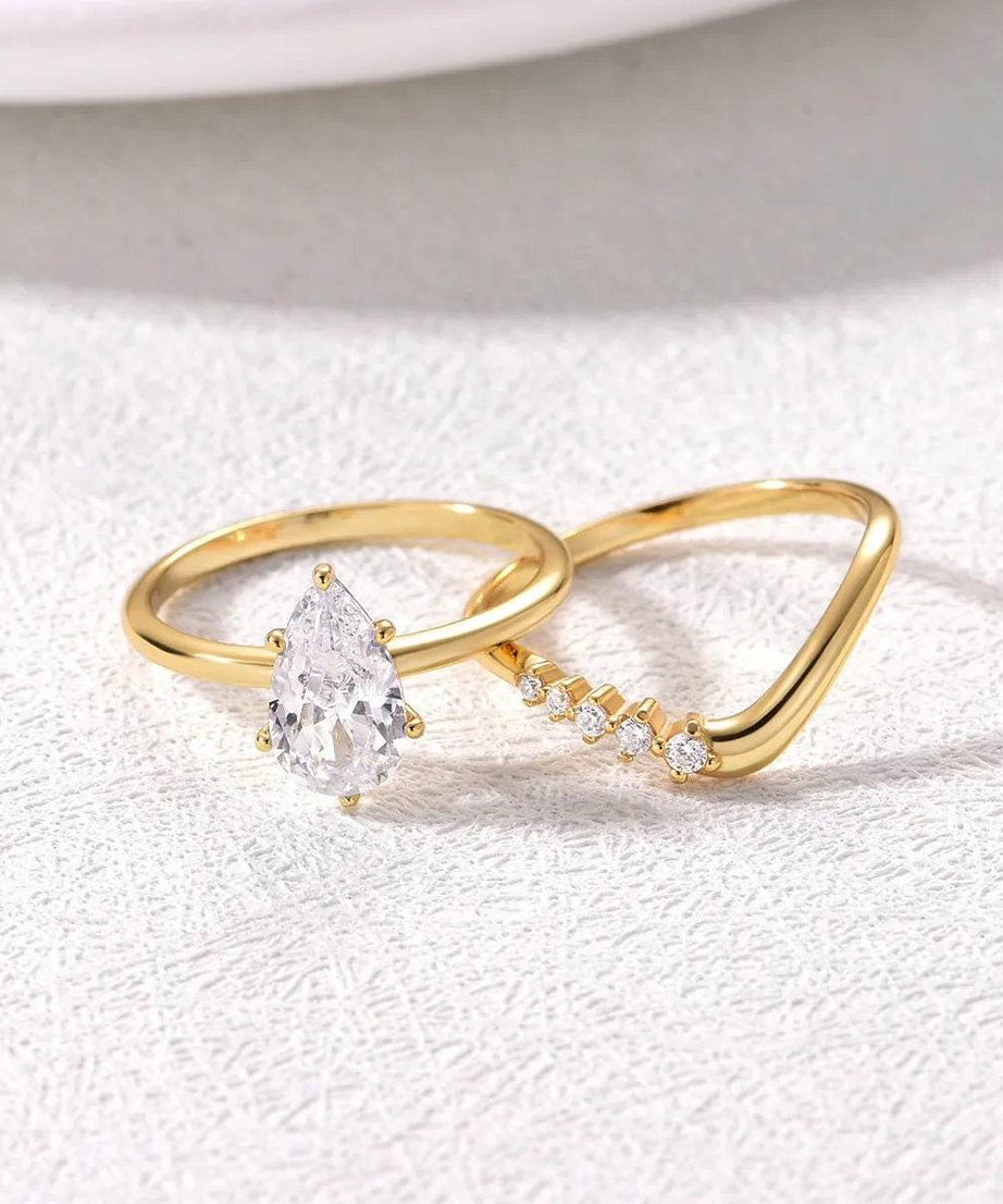 1.5 Carat Moissanite Teardrop Ring 2pcs Set - ELY VESSA LLC