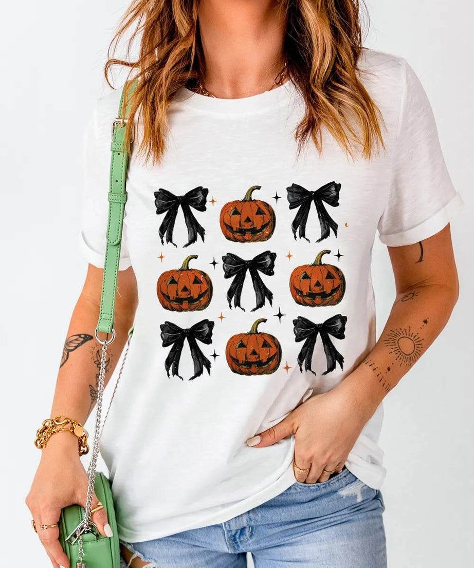 Pumpkin Round Neck Short Sleeve T-Shirt - ELY VESSA LLC
