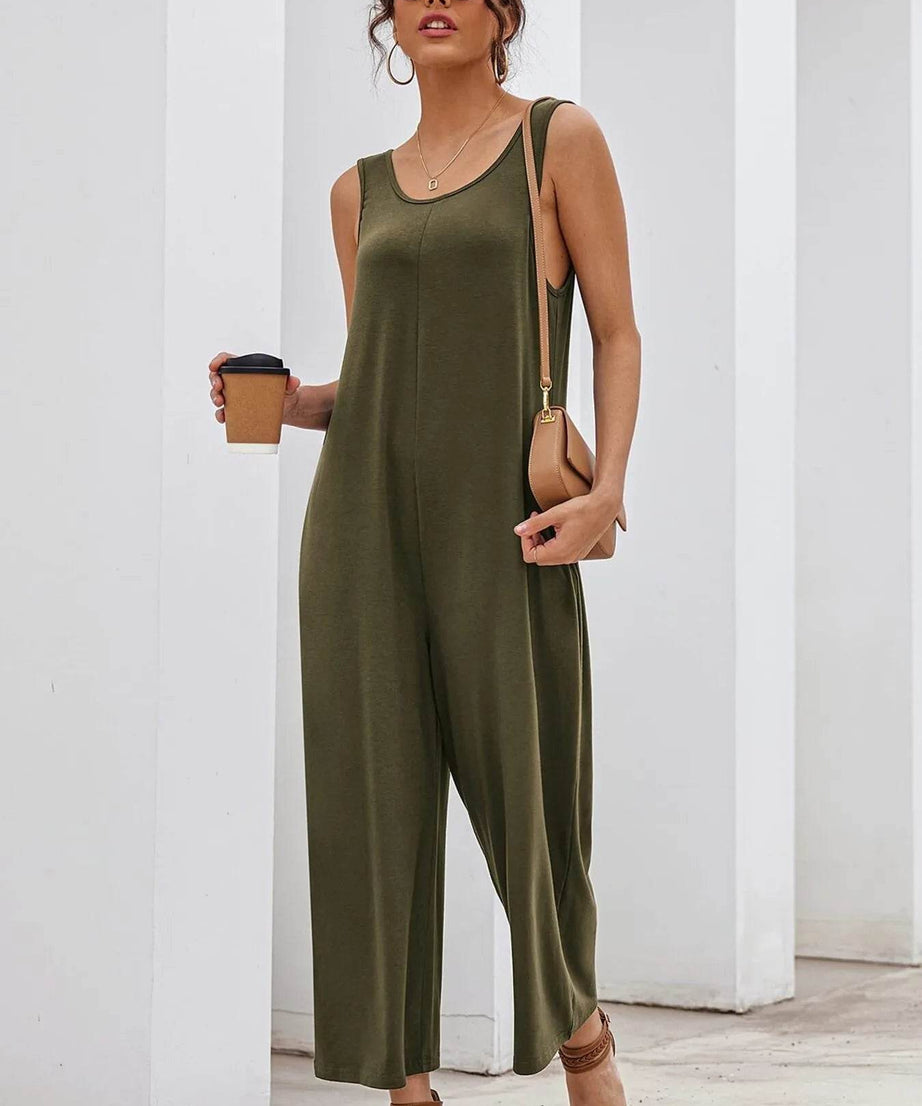 Sleeveless Wide Leg Casual Jumpsuit - ELY VESSA LLC