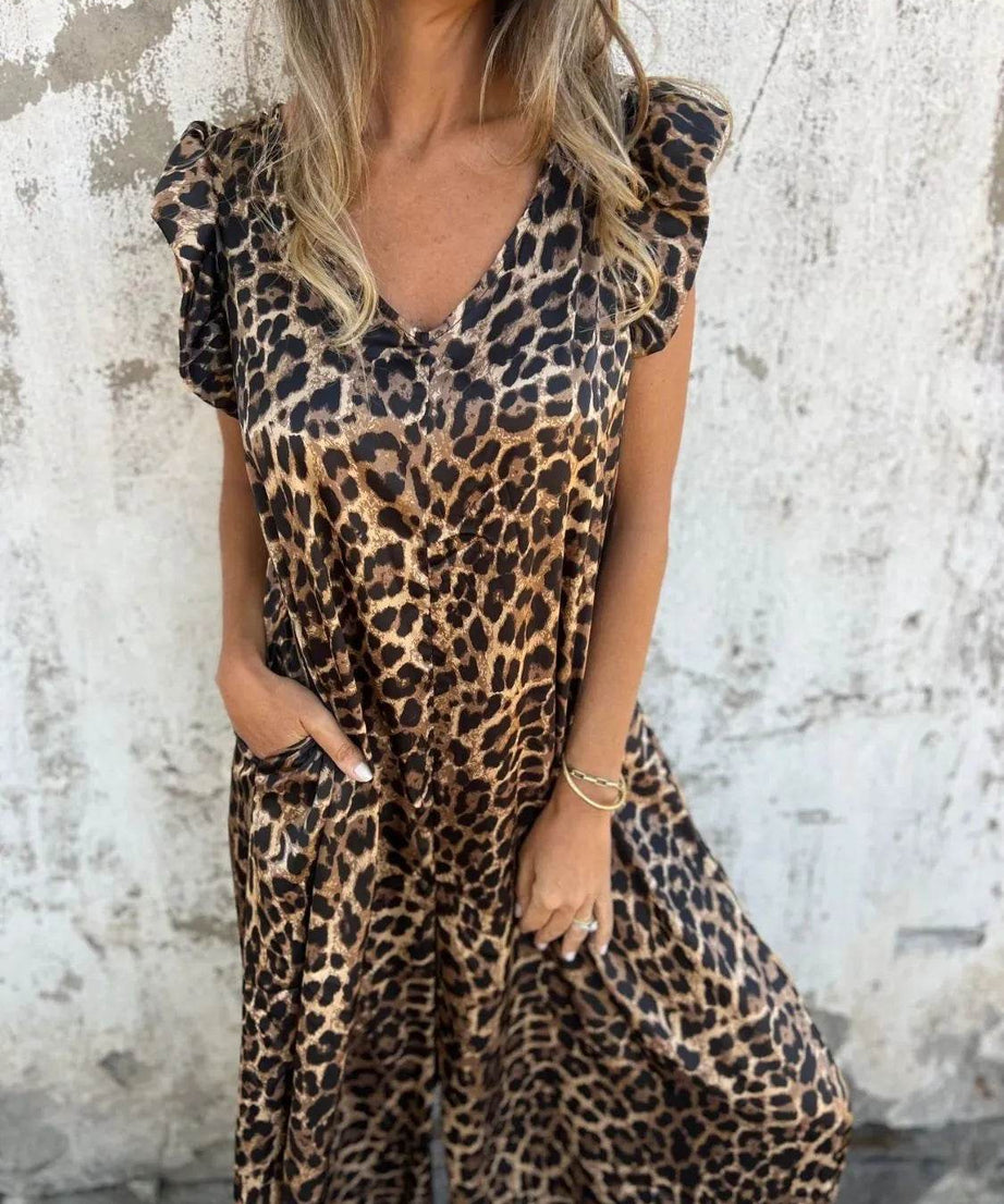 Full Size V-Neck Cap Sleeve Wide Leg Jumpsuit Plus Size - ELY VESSA LLC