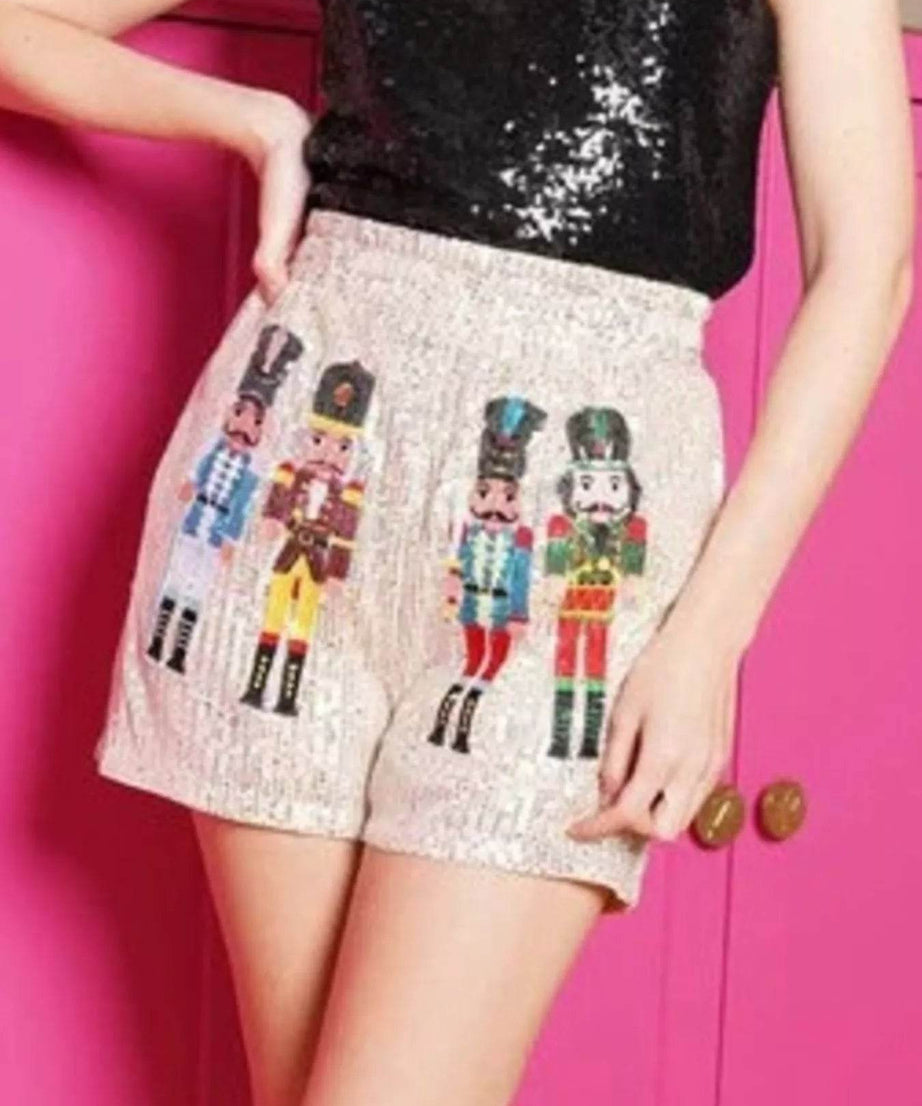 Christmas Sequined Nutcracker Shorts - ELY VESSA LLC