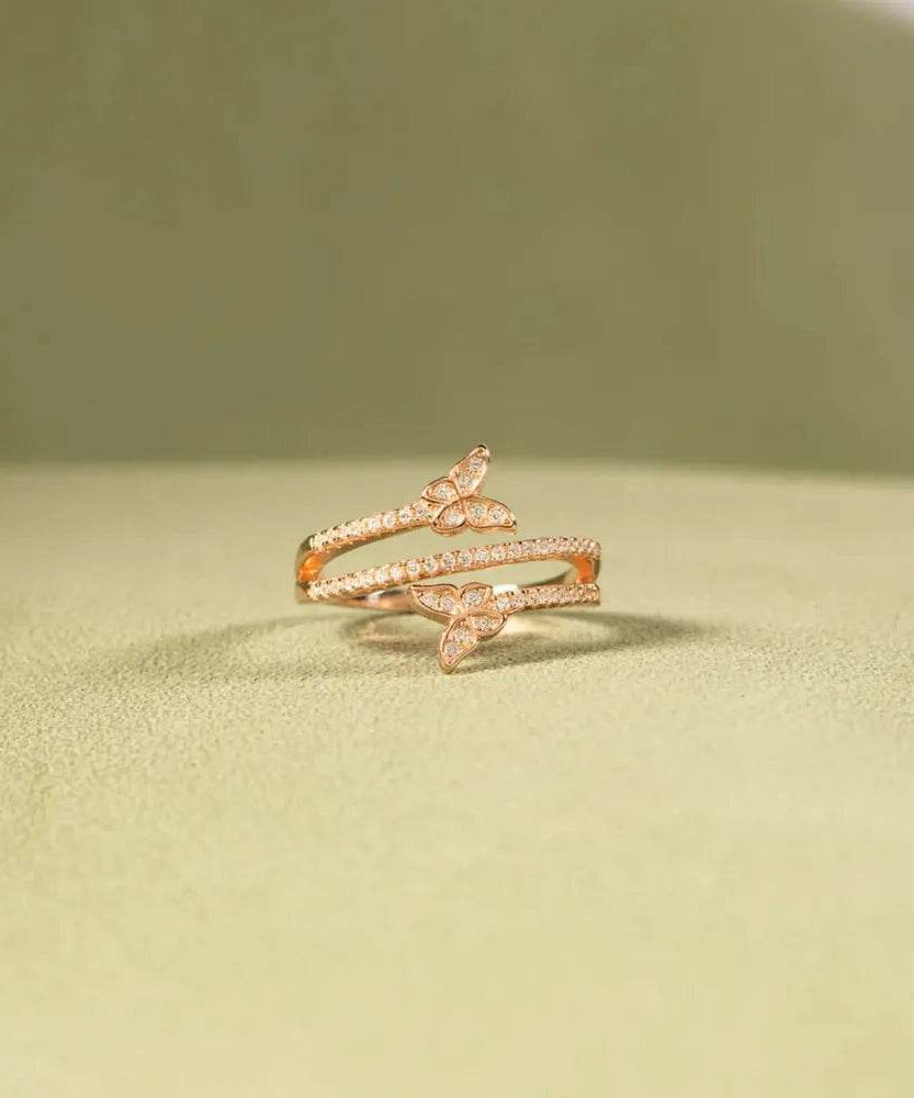 925 Sterling Silver Inlaid Zircon Butterfly Ring - ELY VESSA LLC