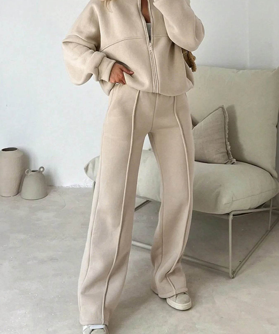 Zipper Up Jacket and Drawstring Pants Set - ELY VESSA LLC