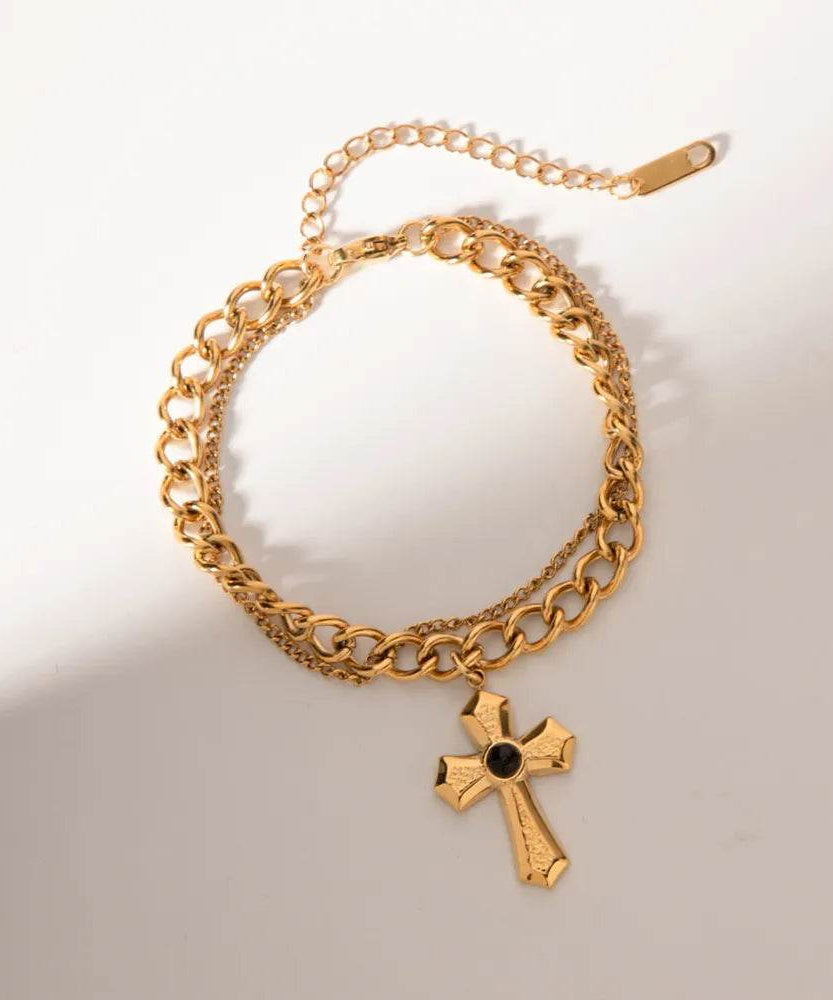 Stainless Steel Imitation Gemstone Cross Shape Pendant Bracelet - ELY VESSA LLC