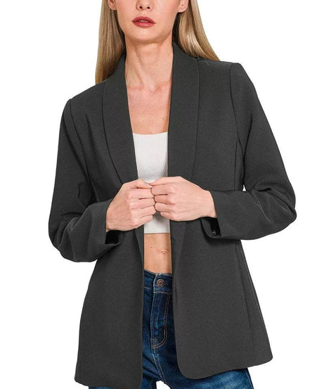 Zenana Woven Long Sleeve Blazer With Lining - ELY VESSA LLC