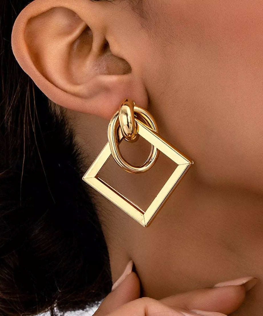 18K Gold-Plated Geometric Square Hoop Earrings - ELY VESSA LLC