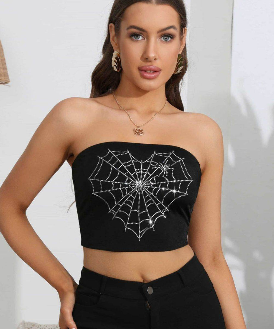 Heart Spider Web Graphic Tube Top - ELY VESSA LLC