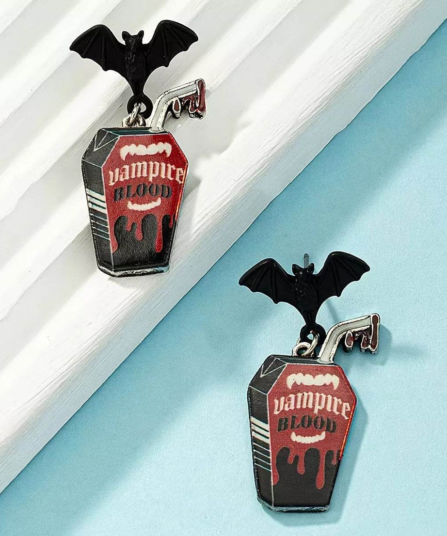 Halloween Gothic Vampire Coffin Bat Wing Drop Earrings - ELY VESSA LLC