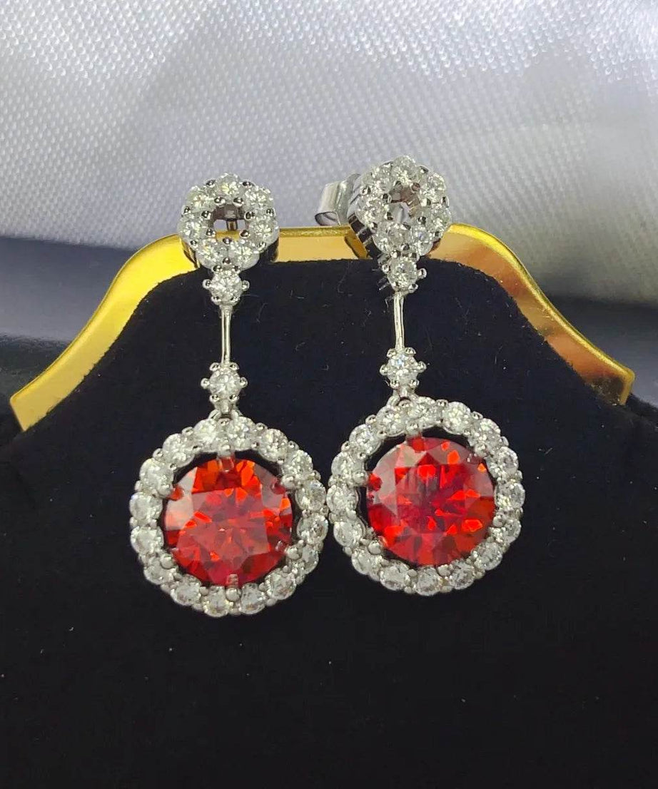 4 Carat Ruby Red Crystal Drop Earrings with Rhinestone Halo - ELY VESSA LLC