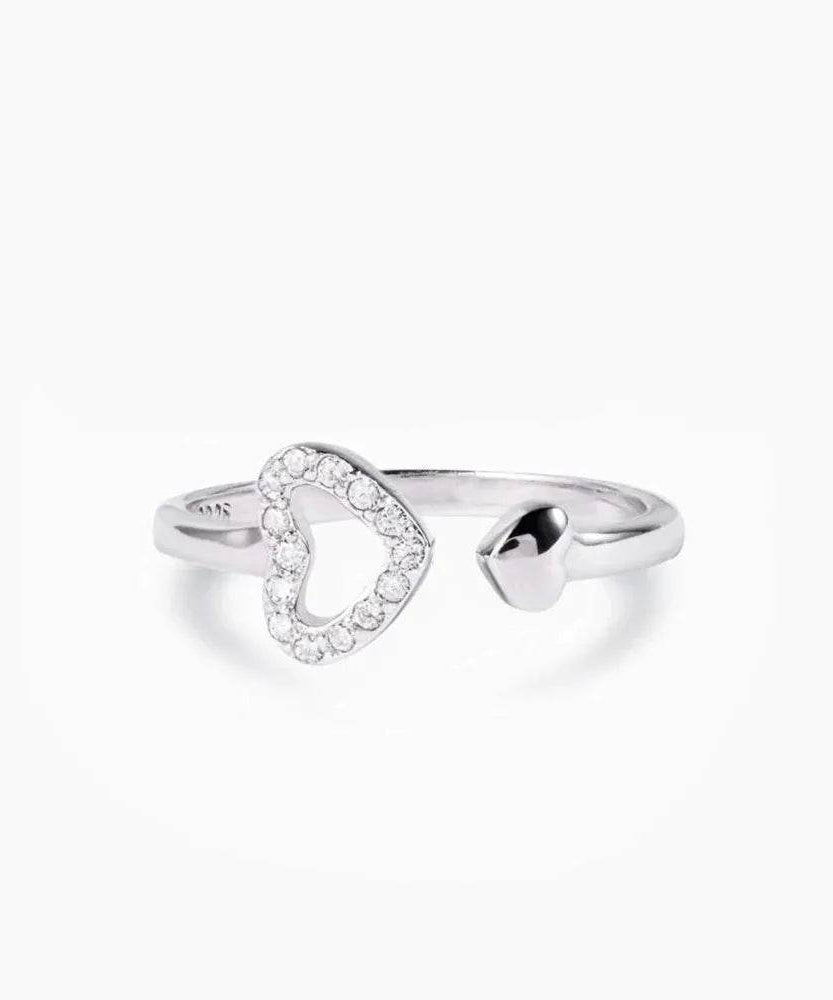 925 Sterling Silver Inlaid Zircon Heart Open Ring - ELY VESSA LLC