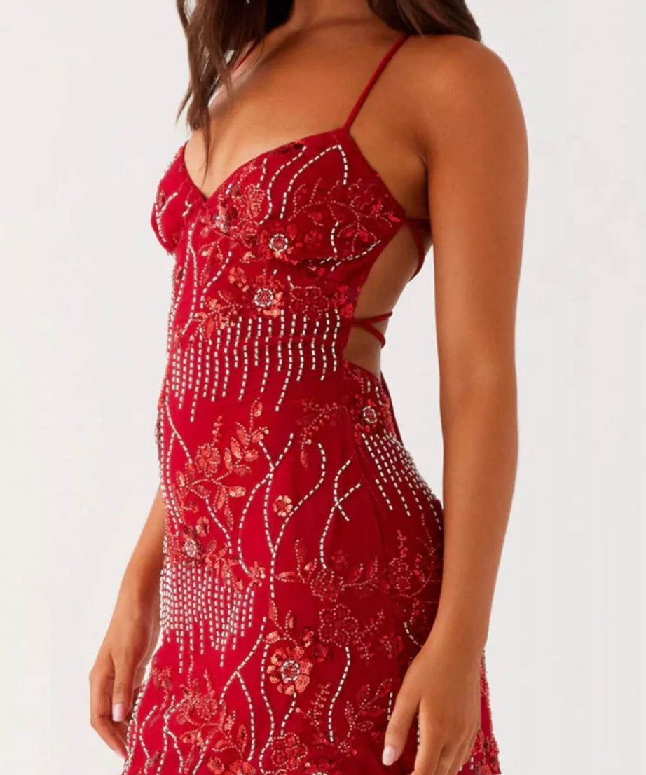 Backless Embroidered Sequin Cami Dress - ELY VESSA LLC