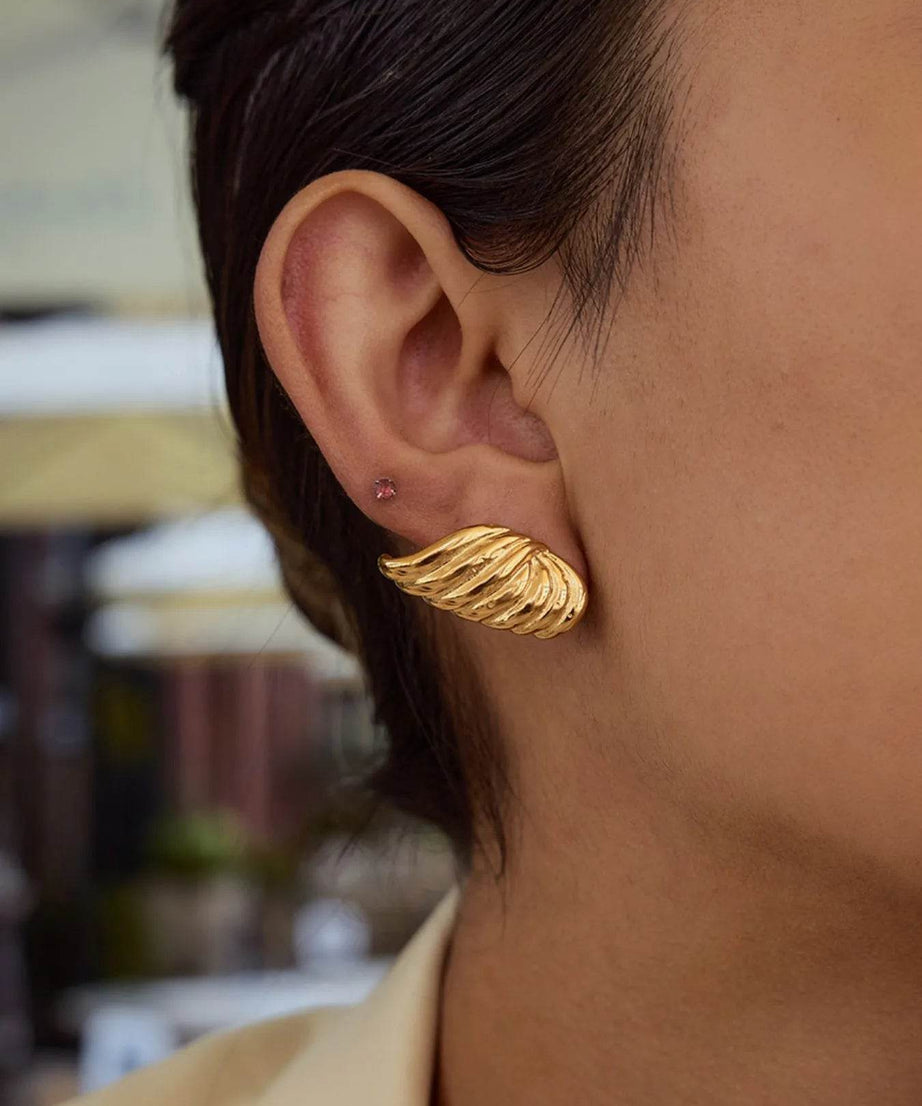 18K Gold-Plated Angel Wing Stud Earrings - ELY VESSA LLC