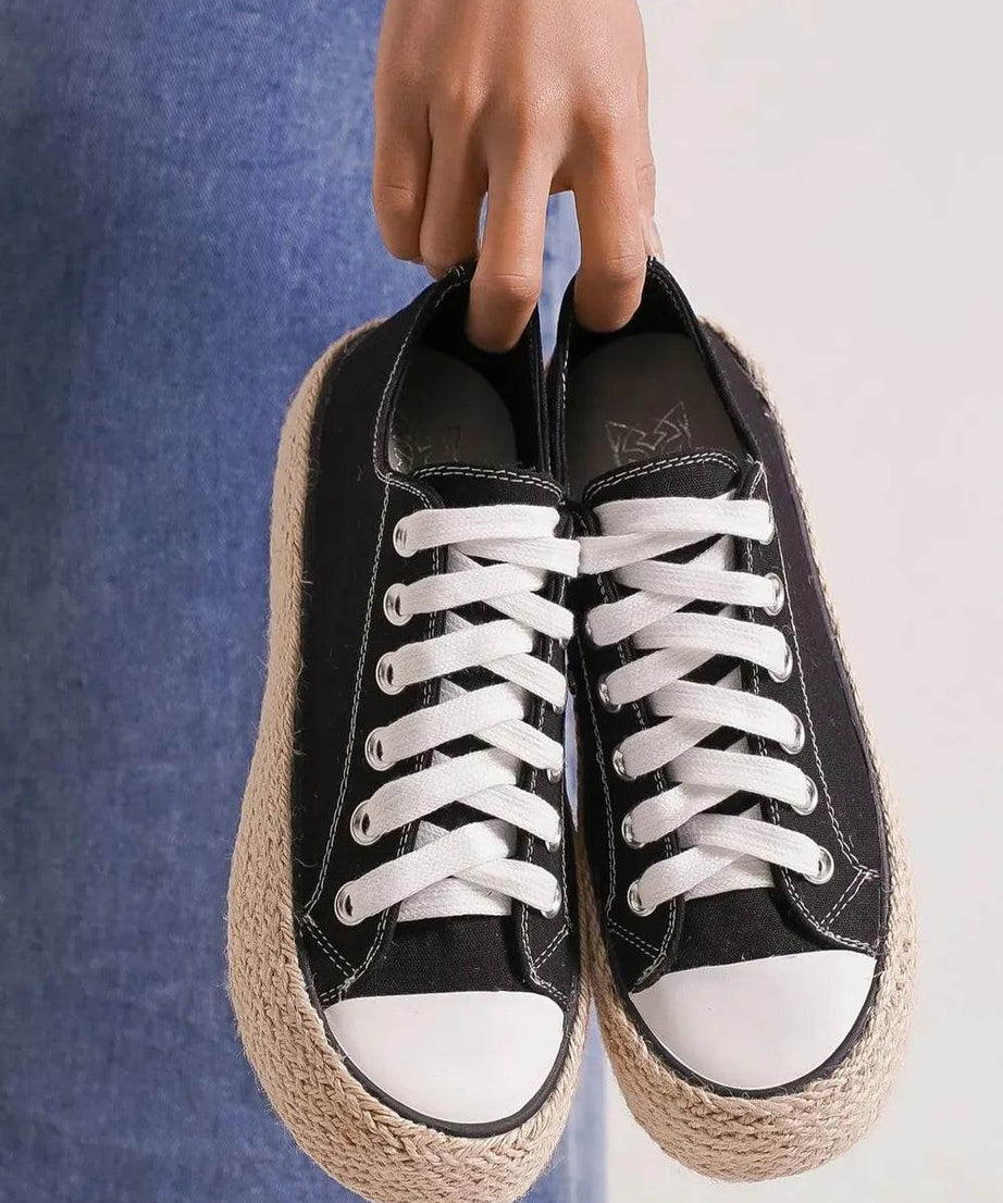 Beast Fashion Lace Up Woven Espadrille Sole Sneakers - ELY VESSA LLC